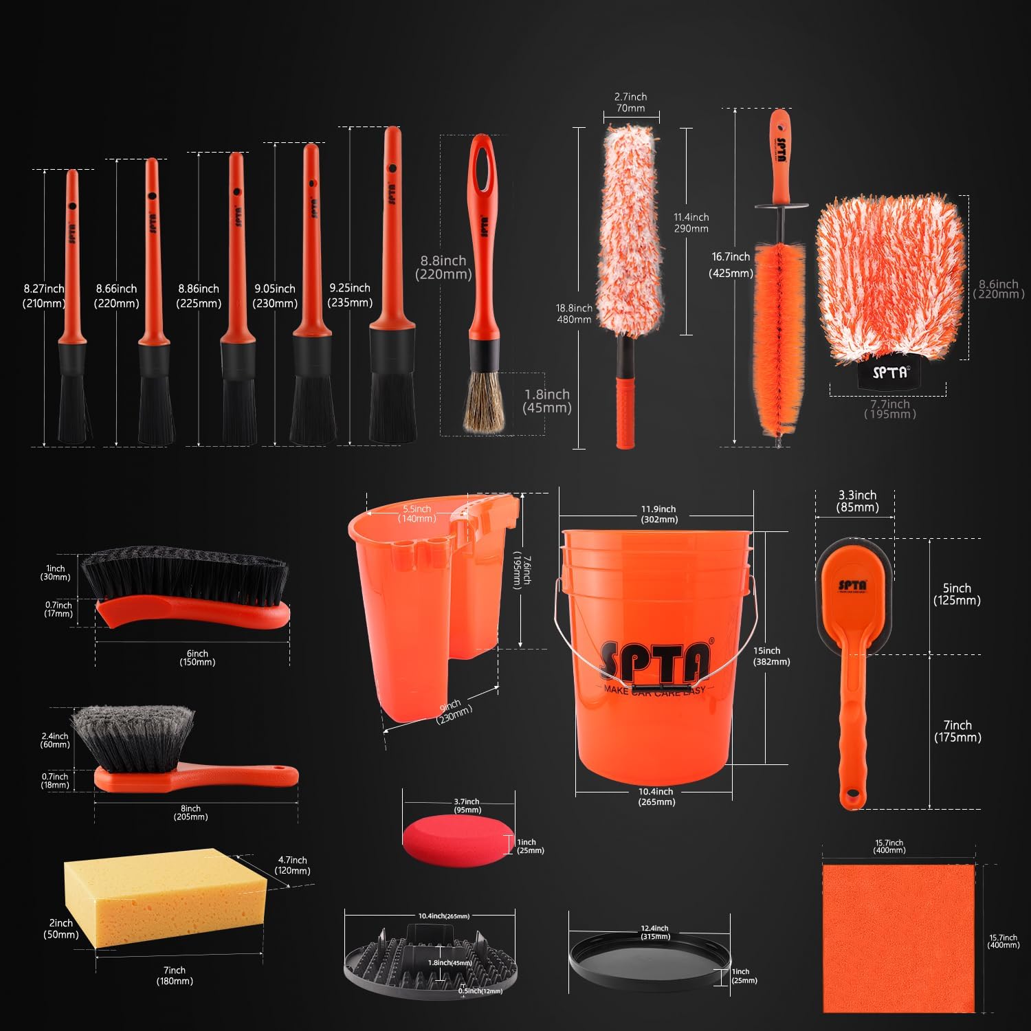SPTA 33Pcs Car Wash 20L Bucket - Interior Detailing Kit 评论和价格
